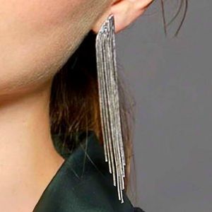 New Silver Tone Long Tassel Chain Dangle Fashion Earrings 18K White Gold Plated